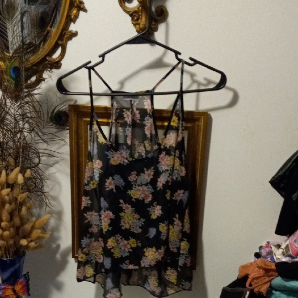 Floral Black Sheer Sleeveless Top.